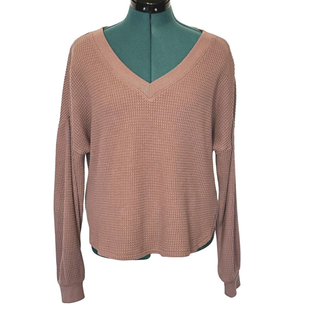 Madewell Sweater Womens Medium Pink V Neck Waffle Knit Pullover‎ Top Long Sleeve